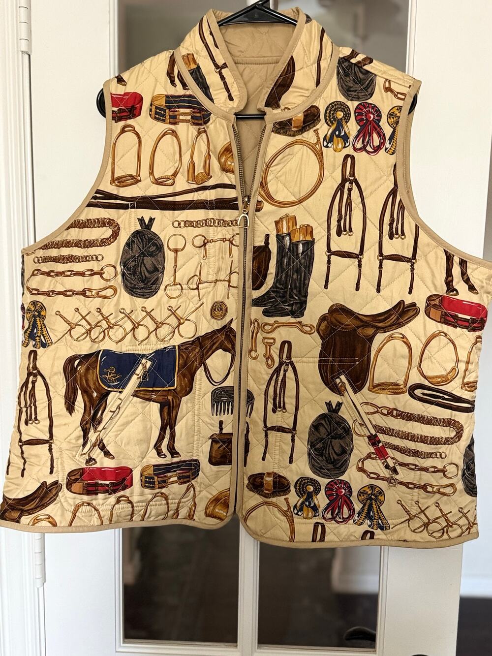 Vintage Lauren Ralph Lauren Reversible Silk Equestrian Quilted Vest 2X